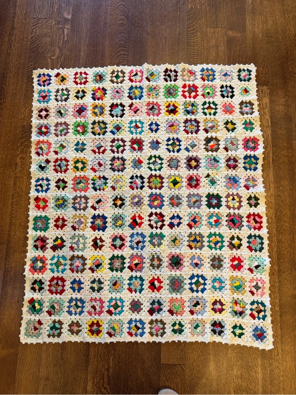 Vintage Possible Wool Granny Square Afghan Petite 3.5” Squares 52x44 Handmade
